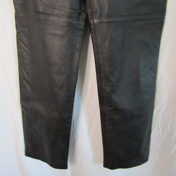 Newport News Black Leather High Waisted Straight Leg Pants Size 8 Petite - Picture 3 of 7